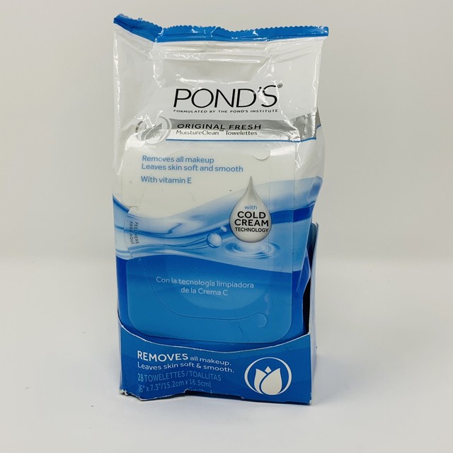 Ponds Makeup Remover Wipes Original Fresh 28 ct Cold Cream Vitamin E