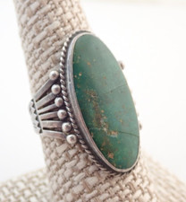 Vintage Navajo Fred Harvey Era Green Turquoise Sterling Stamped Ring Sz 9