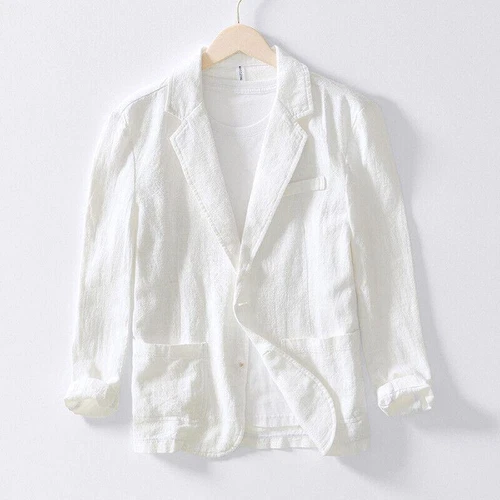Mens Business Casual Suit Cotton Linen Coat Two Button Jacket Spring Summer - Picture 14 of 25