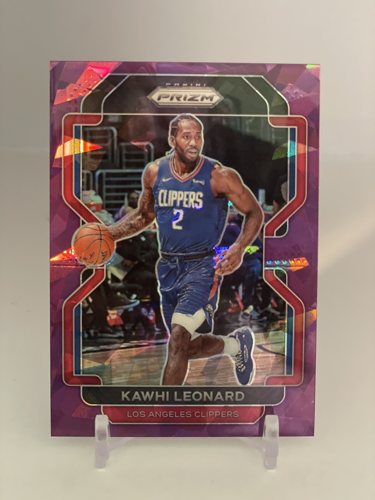 KAWHI LEONARD 2021-22 PANINI PRIZM #71 PURPLE CRACKED ICE PRIZM /149