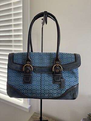 VTG Coach 7080 Blue Soho Signature Canvas Jacquard Satchel purse