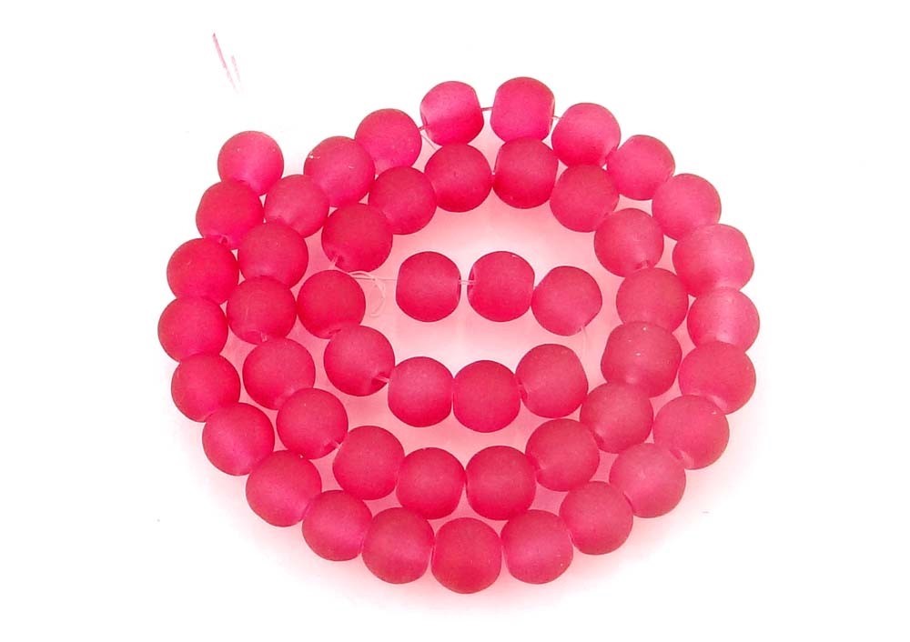 50 Cuentas Redondas De Vidrio Esmerilado Checo Mate Color Fucsia 6 Mm - ¡perfectas Para Manualidades