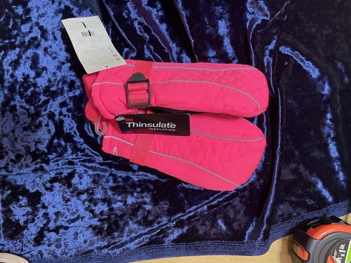 NWT Girls1SZ “ Thinsulate" Hot pink/black ski mittens Fleece Lined Waterproof. - Picture 2 of 3