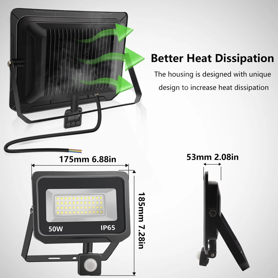 4X50W LED Fluter mit Bewegungsmelder Außen Strahler Scheinwerfer Kaltweiß IP65 - Bild 3 von 4