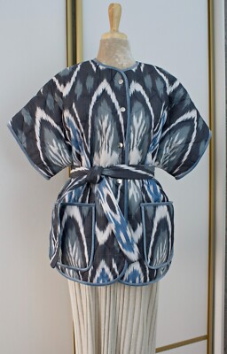 Quilted ikat jacket/Uzbek cotton vest/Boho oversize kaftan/Ethnic warm waistcoat