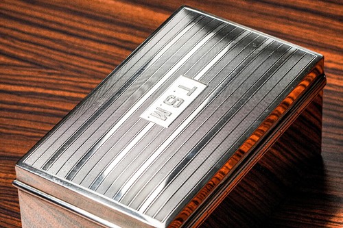 Nice Art Deco Engine Turned Striped Antique Sterling Silver Jewelry Trinket Box - Picture 5 of 14