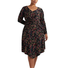 Lauren Ralph Lauren Black Floral Surplice Jersey Dress NWT Size 20W