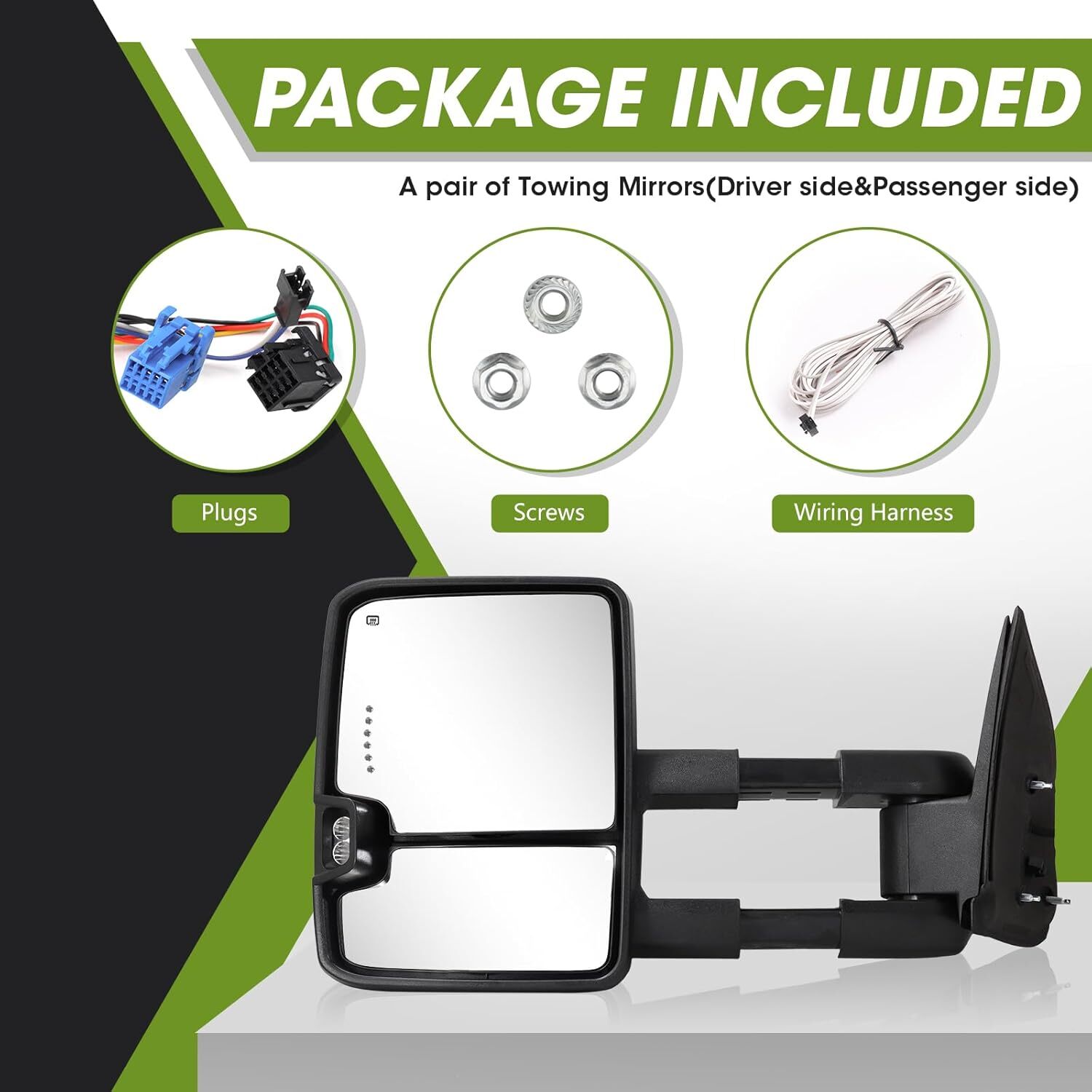 SIZIOM White Painted Tow Mirrors Turn Signals For 03-07 Chevy Silverado Sierra