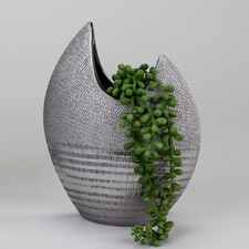 Formano Vase Rund Silber Streifen Relief Tisch Blumen glanz 30 cm Deko NEU