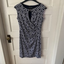 Enfocus Moc Wrap Ruched Geometric Pattern Business Casual Comfortable Mid Dress