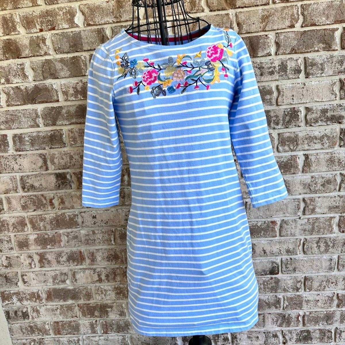 joules blue dress Riviera Sz 6 White Striped Floral Embroidered Cotton Casual it has buttons down event:Wedding Guest Dusty Blue Wedding Dress Set Option:Dress & Headband