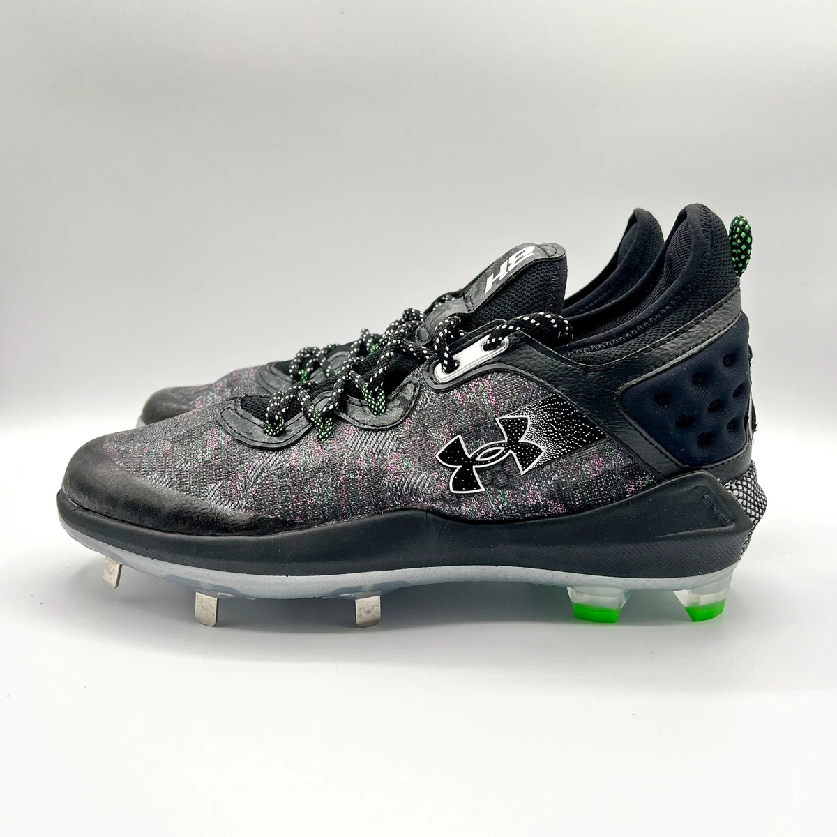 UA‎ Under Armor Metal Baseball Cleats Size 13 ￼Black White Gray Camo  Neon Green Under armour Green Youth Baseball & Softball Shoes & Cleats  main image 4