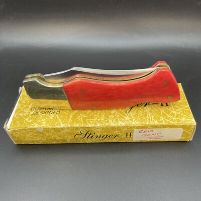 Frost Cutlery Stinger-II Red Bone Handle Single Blade Pocket Knife 14-904