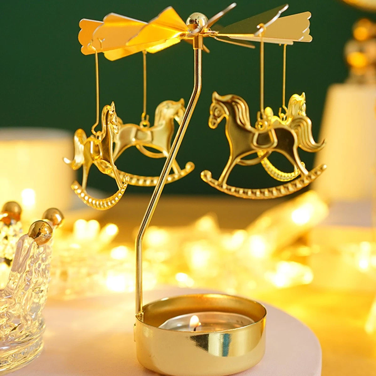 Candlestick Candle Carousel Tea Light Holder Rotary Metal Home Decors