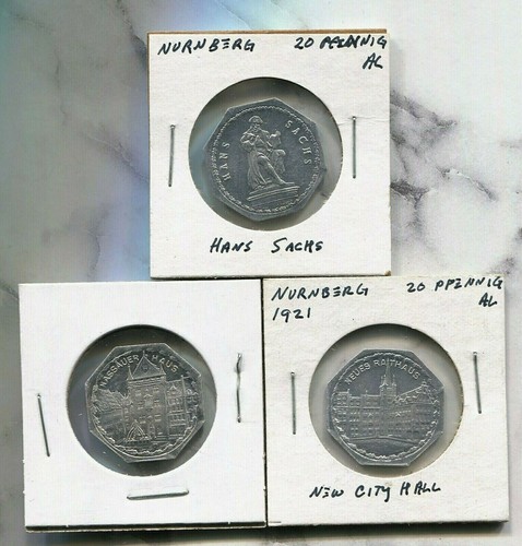 NÜRNBERG-FÜRTH - 3 BEAUTIFUL HISTORICAL SCARCE ALUMINUM STREETCAR TOKENS,1920-21