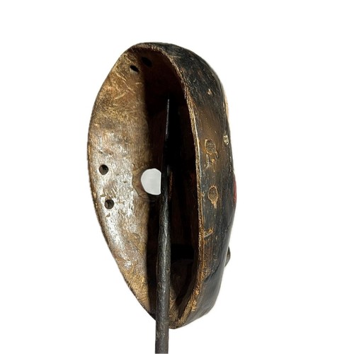 Maschera Dan africana intagliata viso tribale arte costa nera rossa vintage-651 - Foto 6 di 24