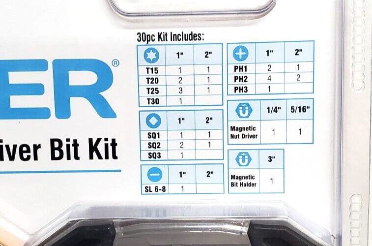 Spyder Mach-Blue 30-Piece 1/4-in x Set Impact Driver Bit Set