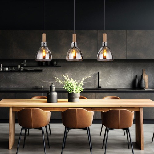 Lampada Pendente Luce Sala da Pranzo 5-flammig Legno Vetro Fumé Nero 120cm - Foto 3 di 10