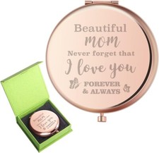 Gift for Mom, Personalized Engraved Compact Makeup Mirror - Rose Gold - Gift Box