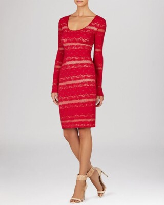 BCBG MAX AZRIA $178 Beige Stretch Tanya Lace Bodycon Dress