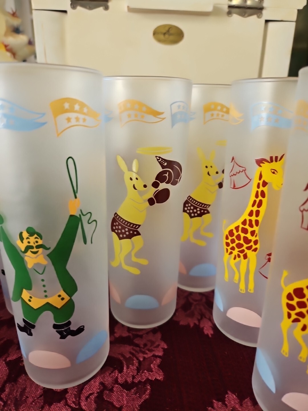 14 Vintage Libbey Frosted Circus Amimal Glasses Lion Monkey Giraffe