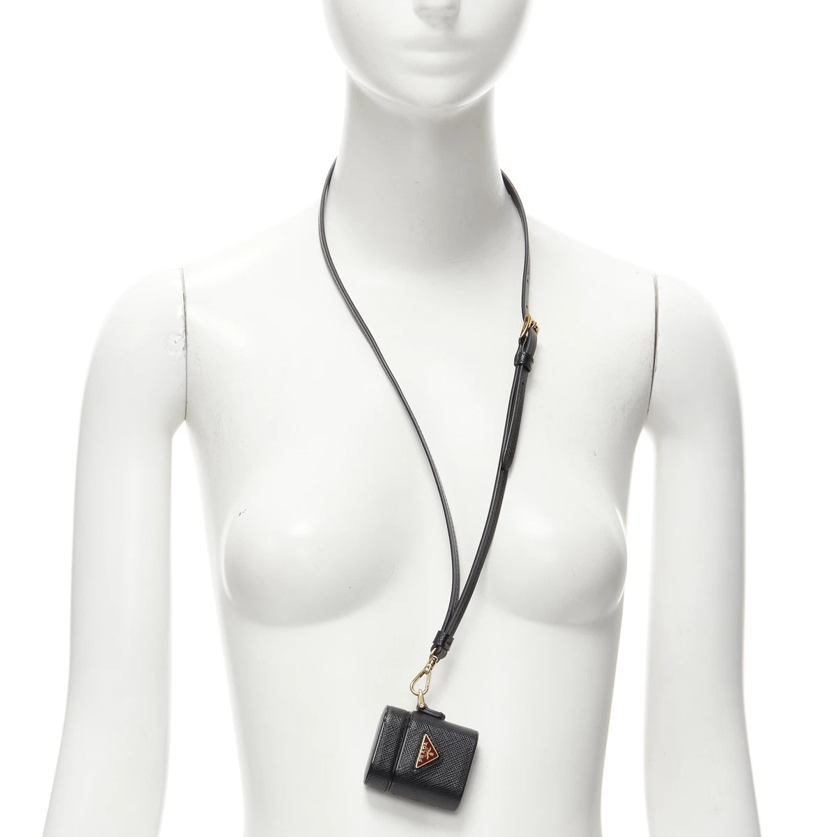 new PRADA Symbole Triangle logo saffiano leather AirPods lanyard