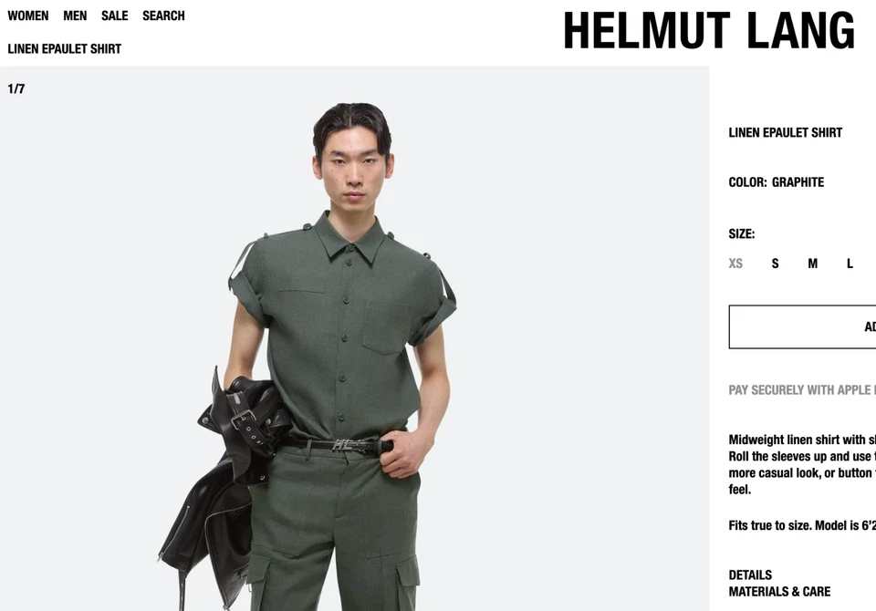 Men's Helmut Lang Short Sleeve Linen Epaulet Shirt Graphite Sz M--Never Worn - Image 2 of 4