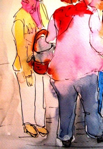Kunstdruck DIN A4 – Marktgeschwätz – lustiges Aquarell mit 2 Damen & 2 Herren – - Bild 5 von 6