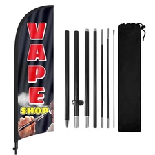 FSFLAG Vape Shop Feather Flag with Pole and Ground Stake 8Ft Advertising Sign