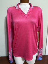 LUCKY IN LOVE LONG SLEEVE V-NECK Golf Top Women SIZE MEDIUM PINK NEW NWT
