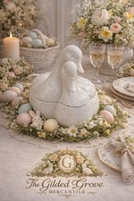 Vintage 1984 Fitz & Floyd Duck Couple Tureen w Lid Ladle White Easter Decor