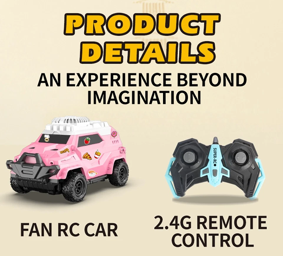 1:24 Fan Car 2.4GHz 4CH RC Car 10KM/H 30M Fan Car 2in1 Kid Toys with DIY Sticker - Image 3 of 4