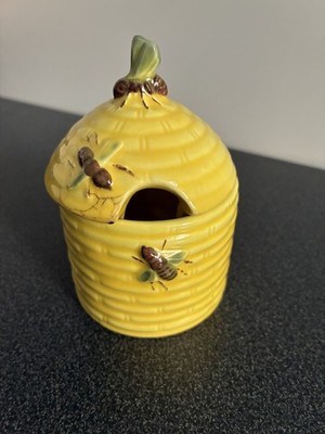 Vintage Goebel Germany Bienenstock Honigtopf gelb Holzlöffel Keramik Bienen