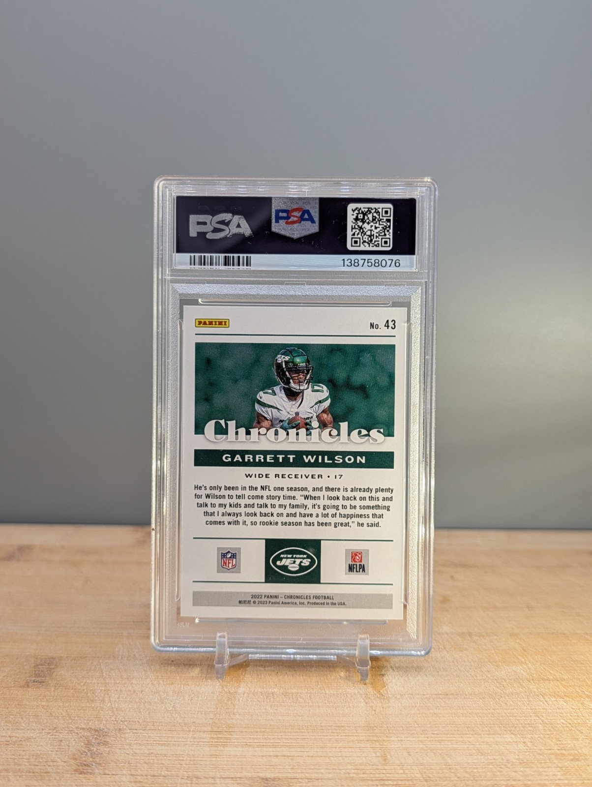 2022 Panini Chronicles Garrett Wilson #43 PSA 10 view 2