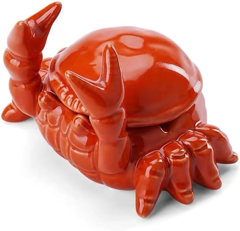 Crab Ceramic Ashtray with Lid, Cute Cigar Ashtray for Indoor or Outdoor use, ...