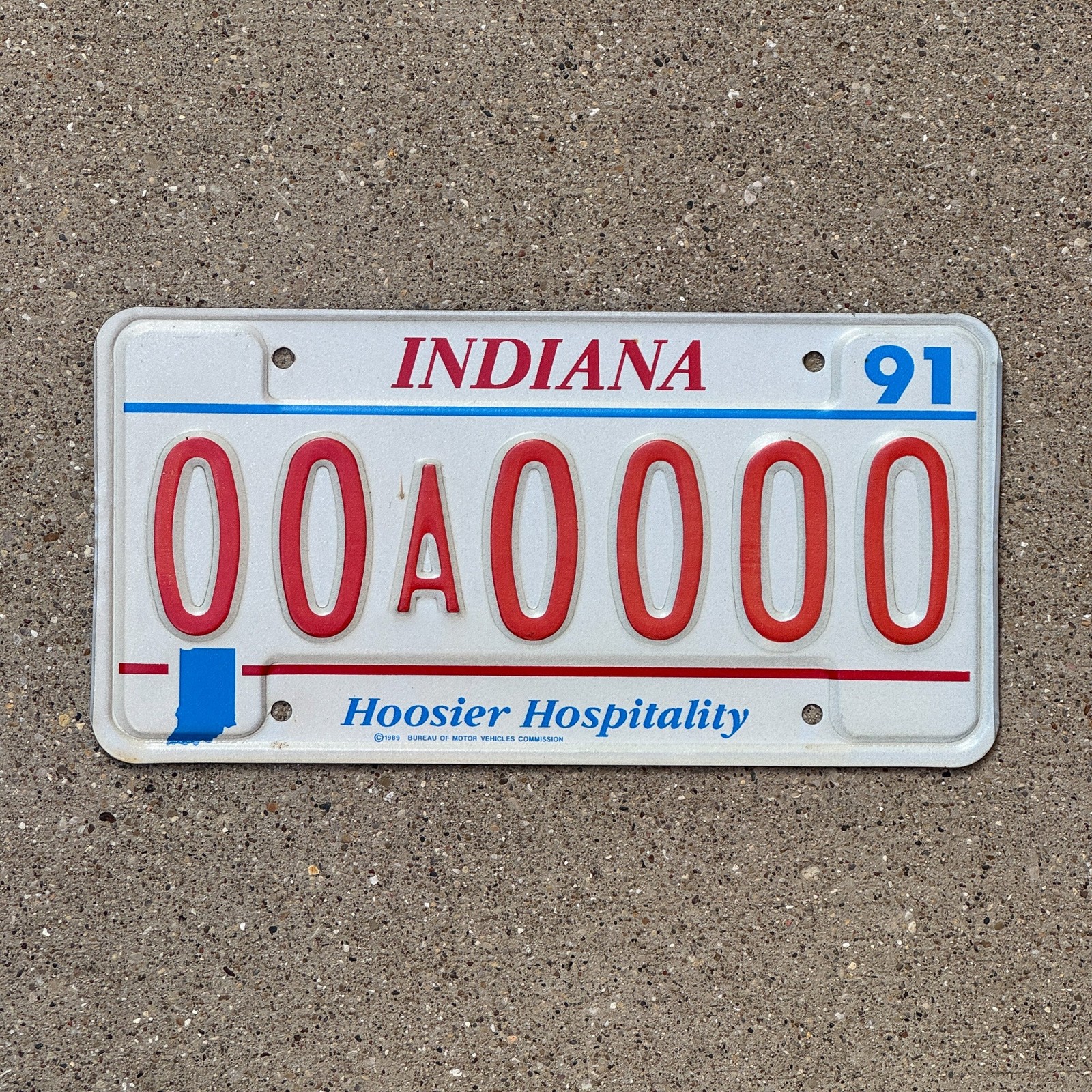1991 Indiana Sample License Plate Auto Tag 4 Vintage 00A0000