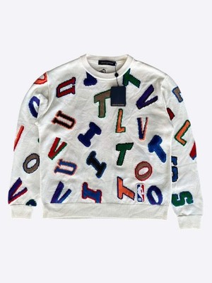 Louis Vuitton NBA White Multicolor Letter Wool Sweater