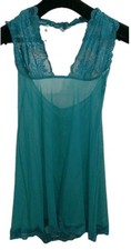 Frederick's Of Hollywood Halter Neck Babydoll Chemise Teal Sz Lg Mesh Lace