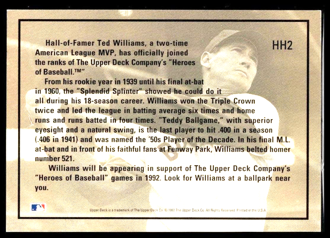 1992 Upper Deck #HH2 Ted Williams