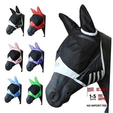 Fine Mesh Horse Fly Mask w/Ears - UV Blocking 3D Eye Visor - Full Black