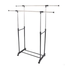 Dual-bar Vertical Horizontal Stretching Stand Clothes Rack with Shoe Shelf YJ-