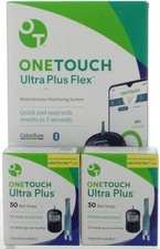 OneTouch Ultra Plus Flex Meter plus (2) 30ct. strips Exp 3/26+ Free Shipping