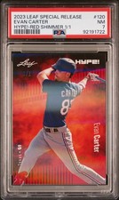 PSA 7 Evan Carter 2023 Leaf Hype! #120 Red Shimmer 1/1 Rookie Card. rookie card picture