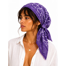 Boho Purple Floral Scarf Shawl Wrap Lightweight Block Print Style Head Scarf