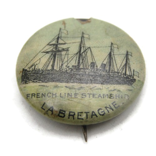 Vintage French Line Steamship La Bretagne Celluloid Pin