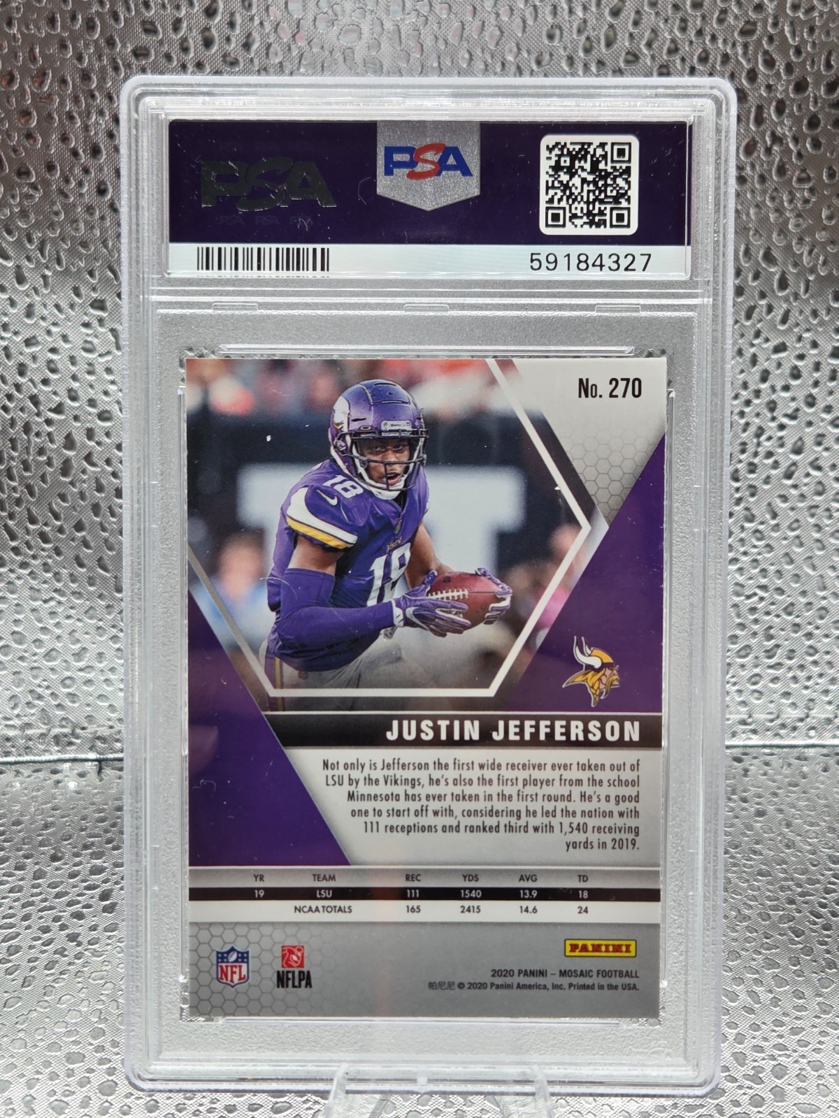 2020 Mosaic ~ JUSTIN JEFFERSON Rookie RC Football Card PSA 9 MINT view 2