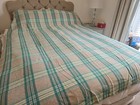 Vintage Wool  Blanket Check Beige and Aqua 180cm. X 220cm.