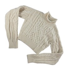 Wilfred Free Aritzia Women XXS Cream Alpaca Wool Cable Knit Cropped Mock Sweater