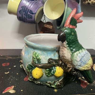 未使用！ Parrot パロット Vintage Parrott Lemon Tree Ceramic Planter Hand Painted Pacific