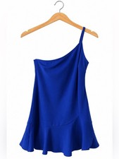 Lulus Cobalt Blue One Shoulder Mini Dress Medium NWT Flounce Hem Cocktail